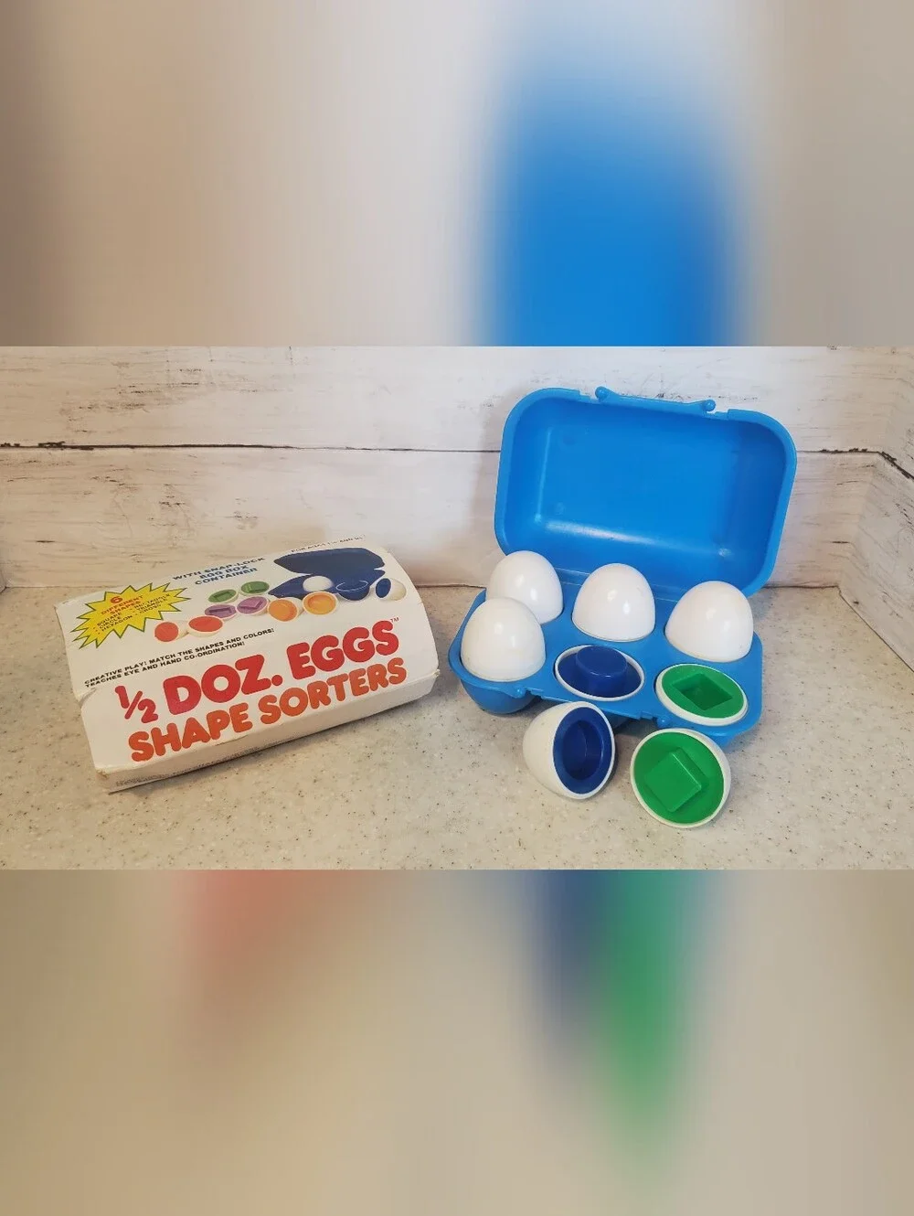Vintage 1985 Marty Toys 1/2 Doz Eggs Shape Sorters Matching Toddler Toy w Box